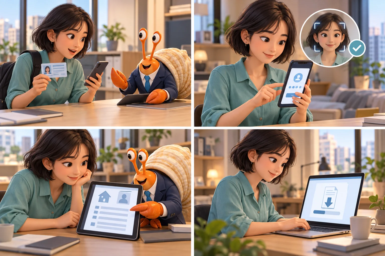 A student showing a Residence Card and smartphone while asking Sora about an electronic contract