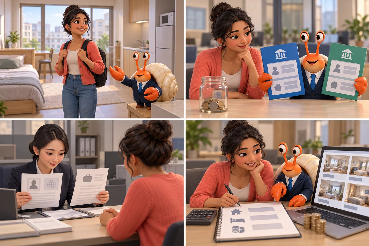 A student compares an apartment with a small savings jar.