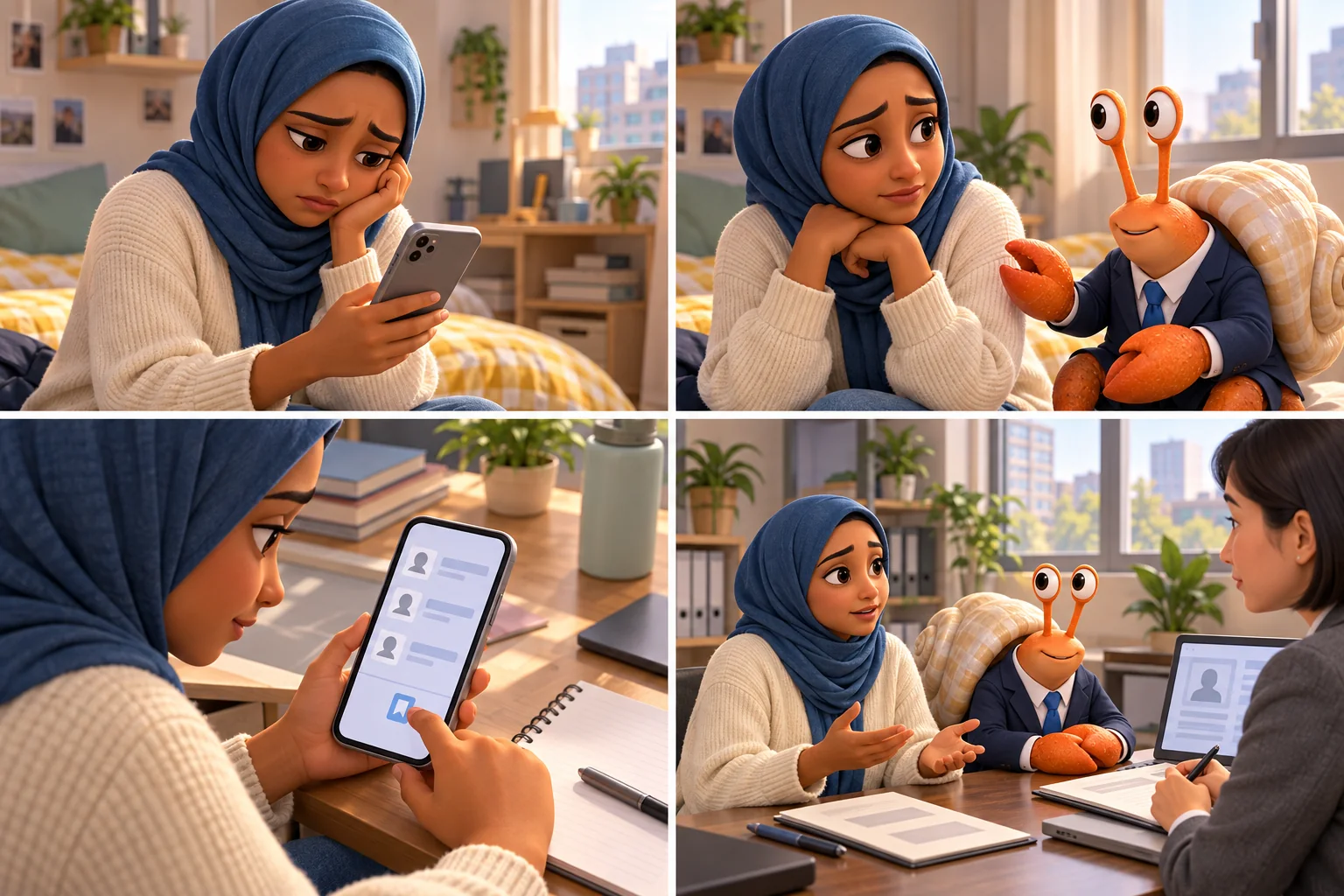 A student looking upset after a room inquiry is declined on their phone