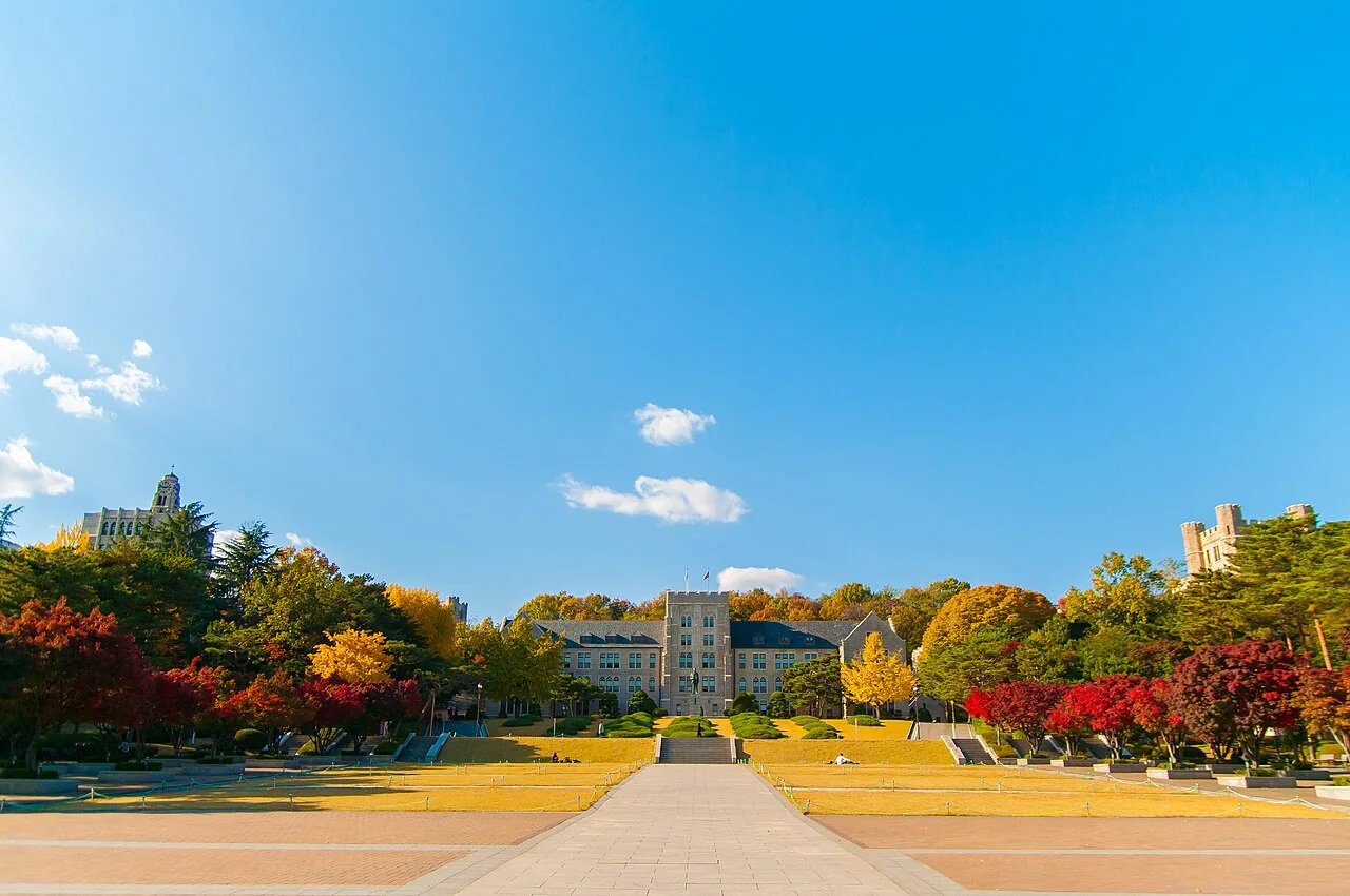 고려대학교 본관과 잔디 광장, 가을빛으로 물든 안암 캠퍼스