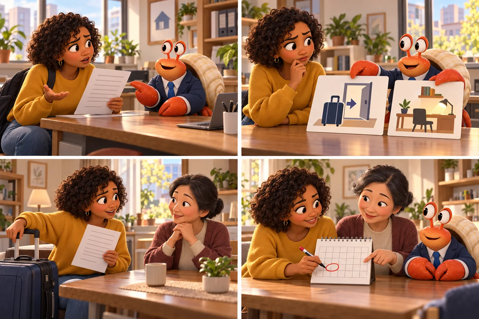 학생이 짧은 계약기간이 적힌 서류를 소라에게 보여주는 장면